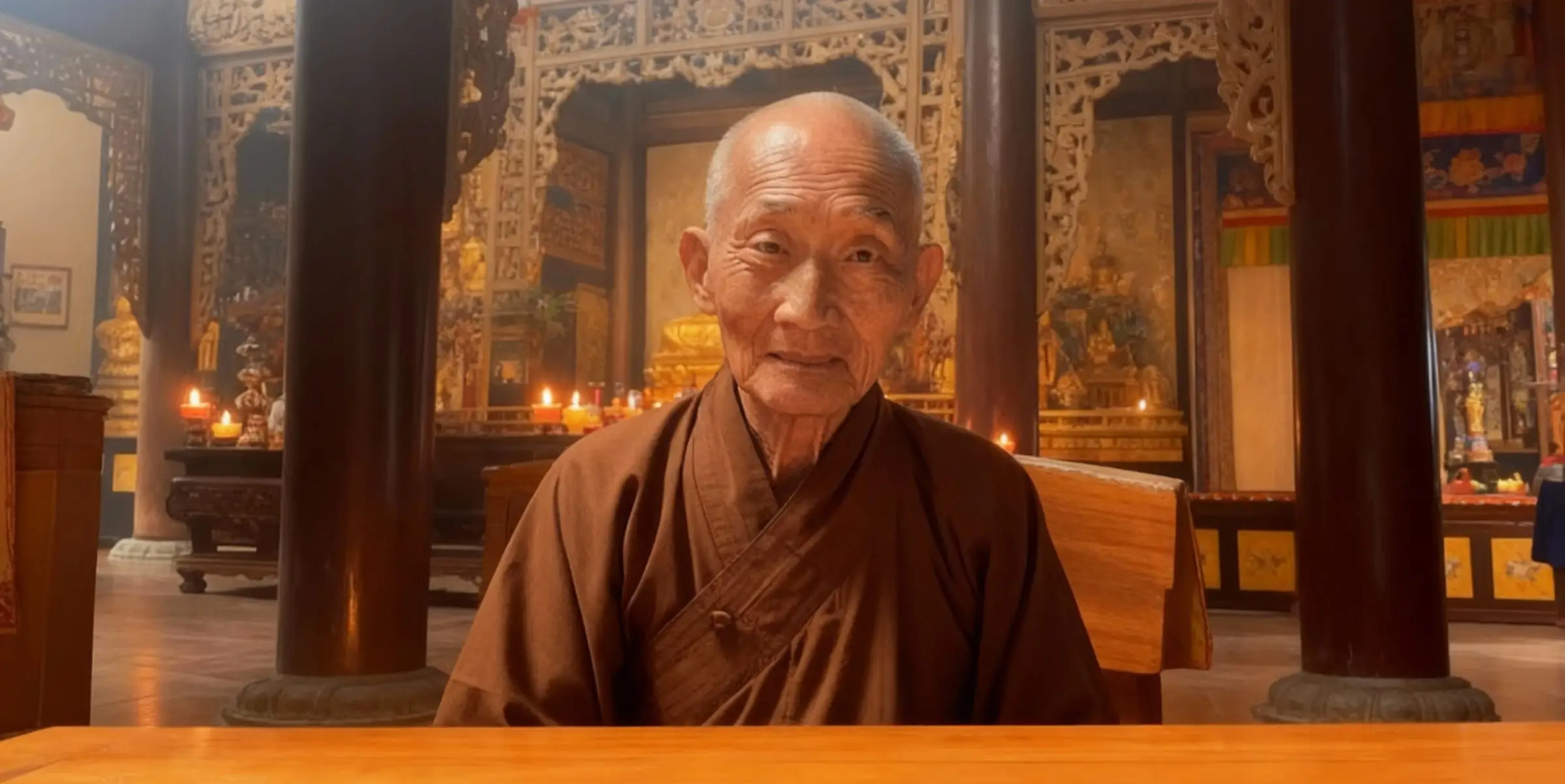 Yang Mun AI Buddhist monk seated inside a temple