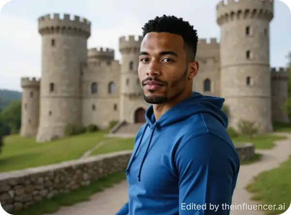 "Change background to medieval castle."
