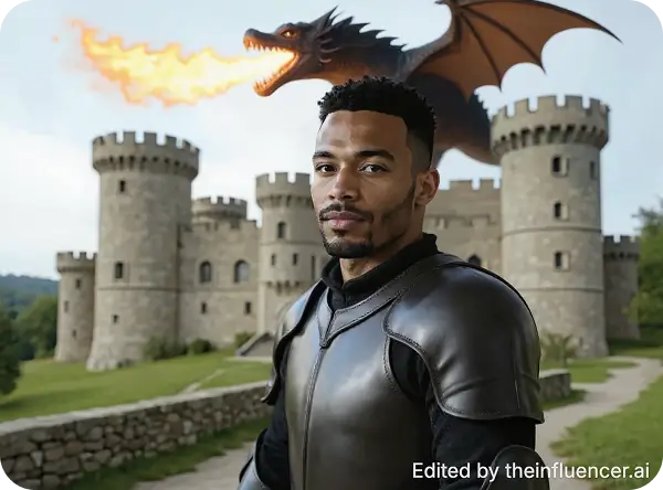 "Include a dragon spitting fire in the sky"