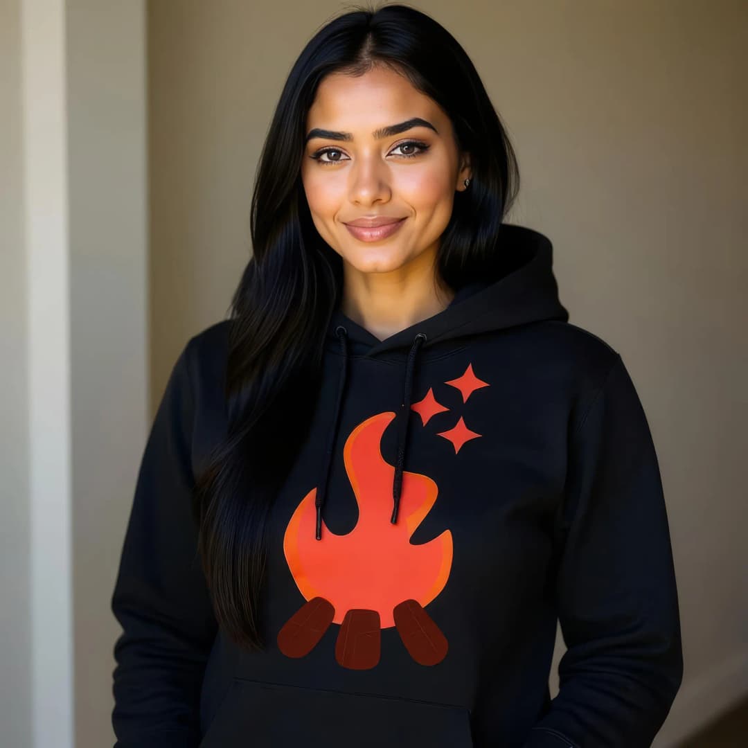 AI influencer wearing a hoodie created by The Influencer AI for Flamme