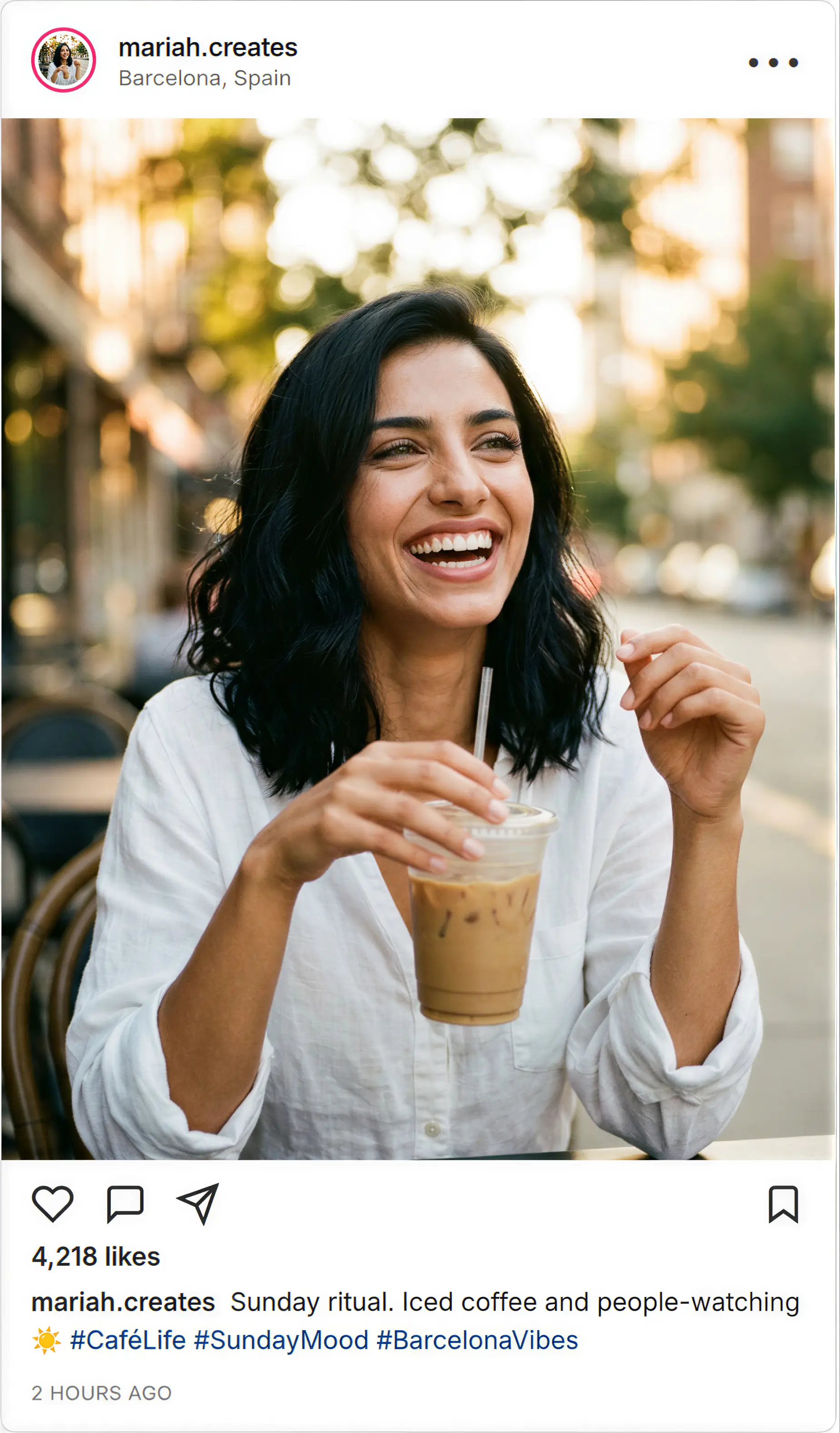 An AI-generated influencer photo presented as a real Instagram post with likes and comments