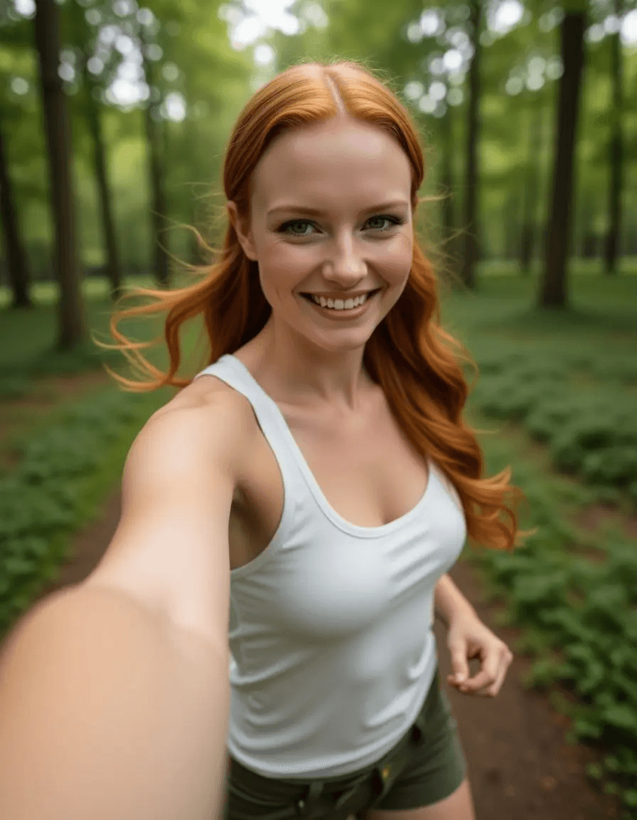 AI-generated selfie with overly smooth skin and plastic textures before editing