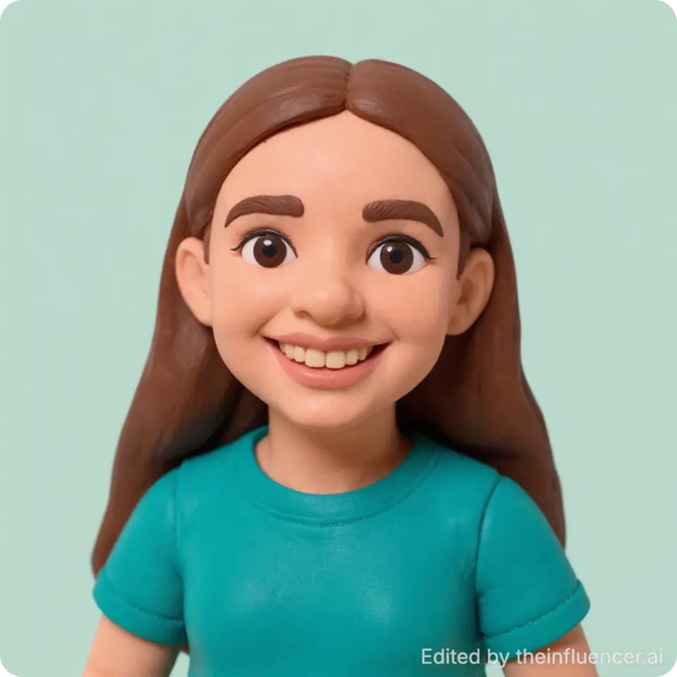 "Turn the woman into a figure made of modelling clay"