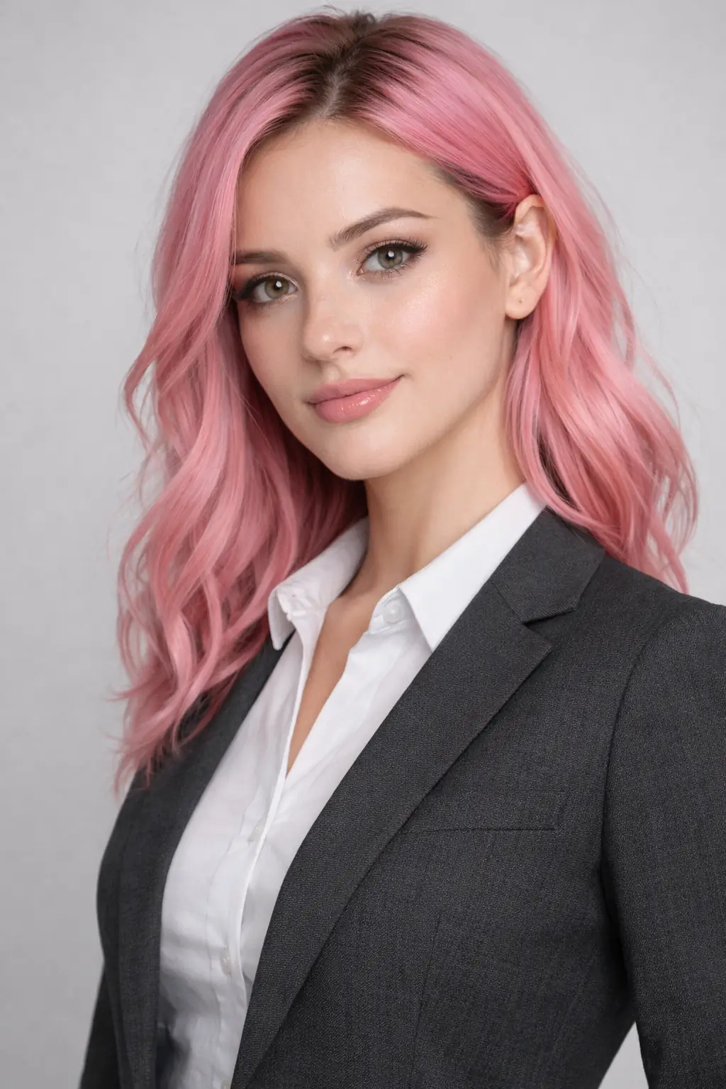 Same AI influencer in professional suit - testing character consistency across prompts